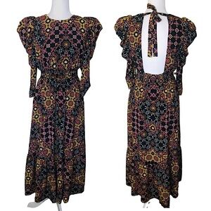 NWT WAYF Long Sleeve Floral Open Back Tie Maxi Dress Fall Color Size: Small